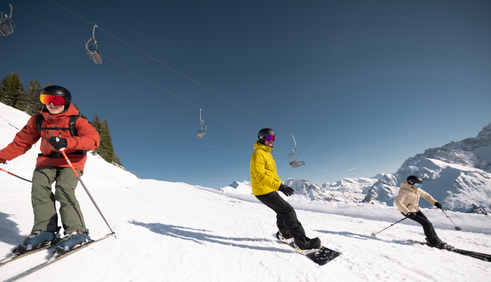 vriendengroep gaat van de piste af