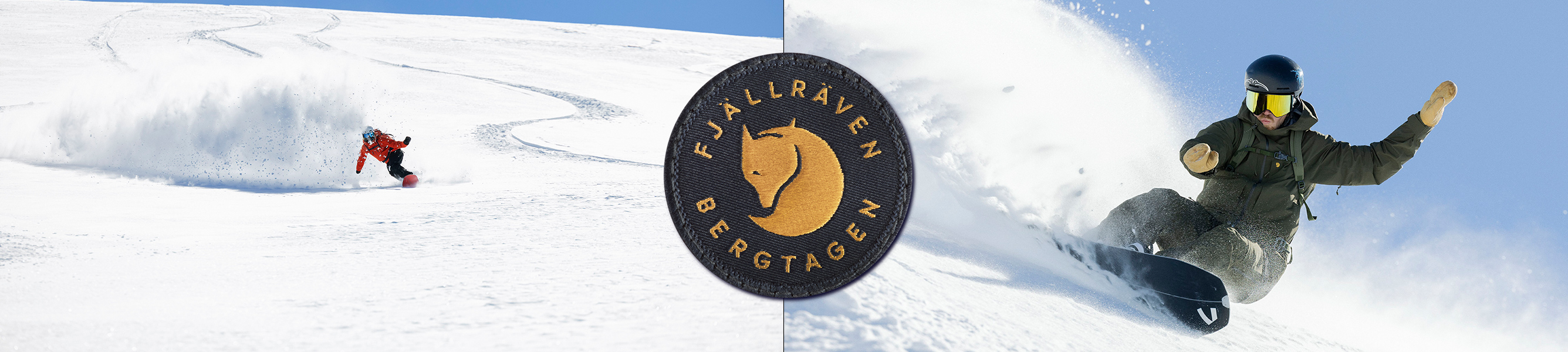 Snowboarder in de sneeuw in Fjällräven kleding